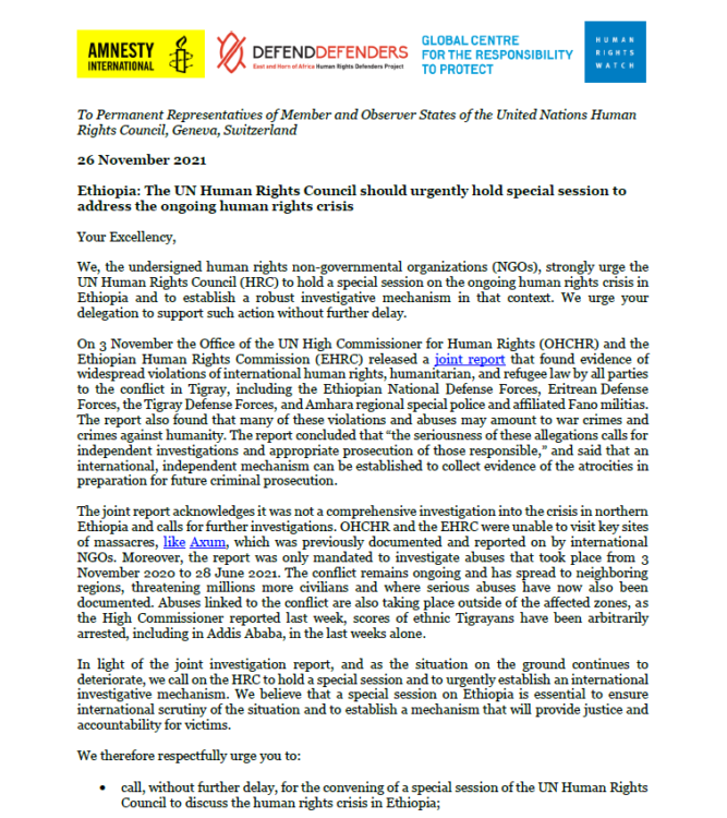 Ethiopia HRC Special Session Letter Nov. 26 FOR SHARING-2